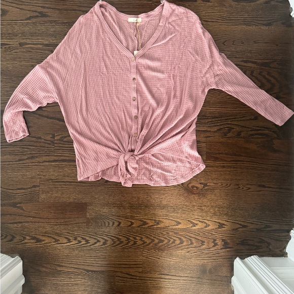 NWT Waffle Knit Tie Top in Wine - Picture 7 of 8